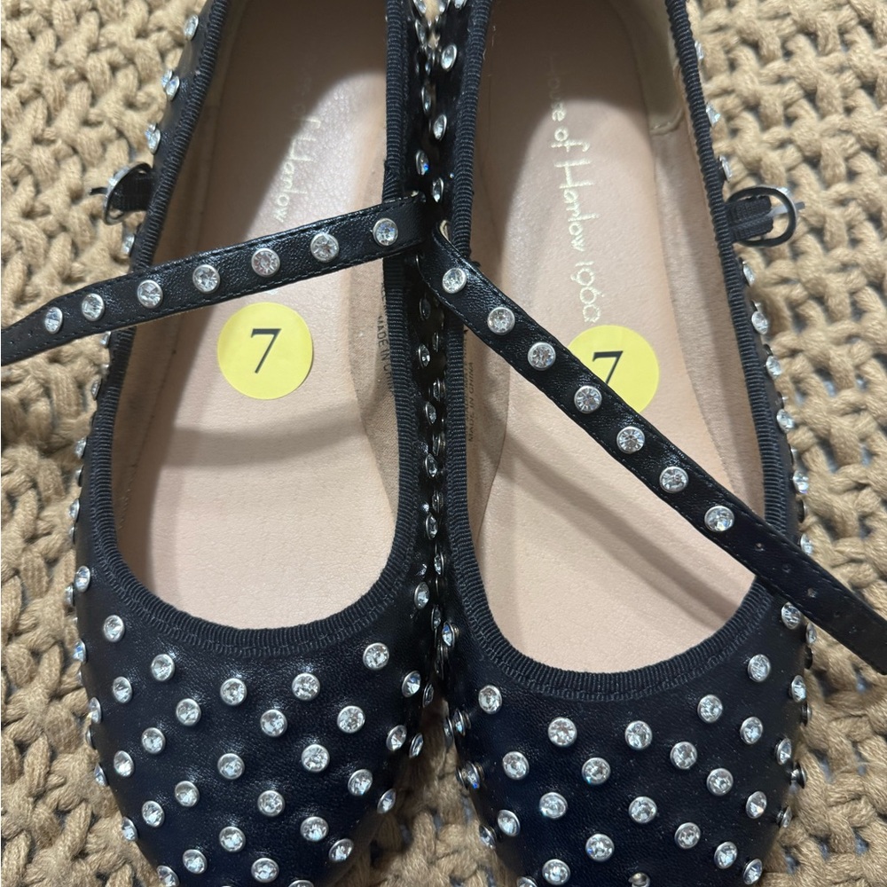 House of Harlow 1960 Black Flats with Silver Studs